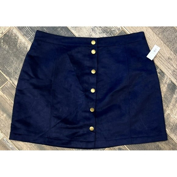 New $30 Old Navy Women’s Faux Suede Snap Button Mini Skirt Navy‎ Blue Size 12 - Picture 1 of 6